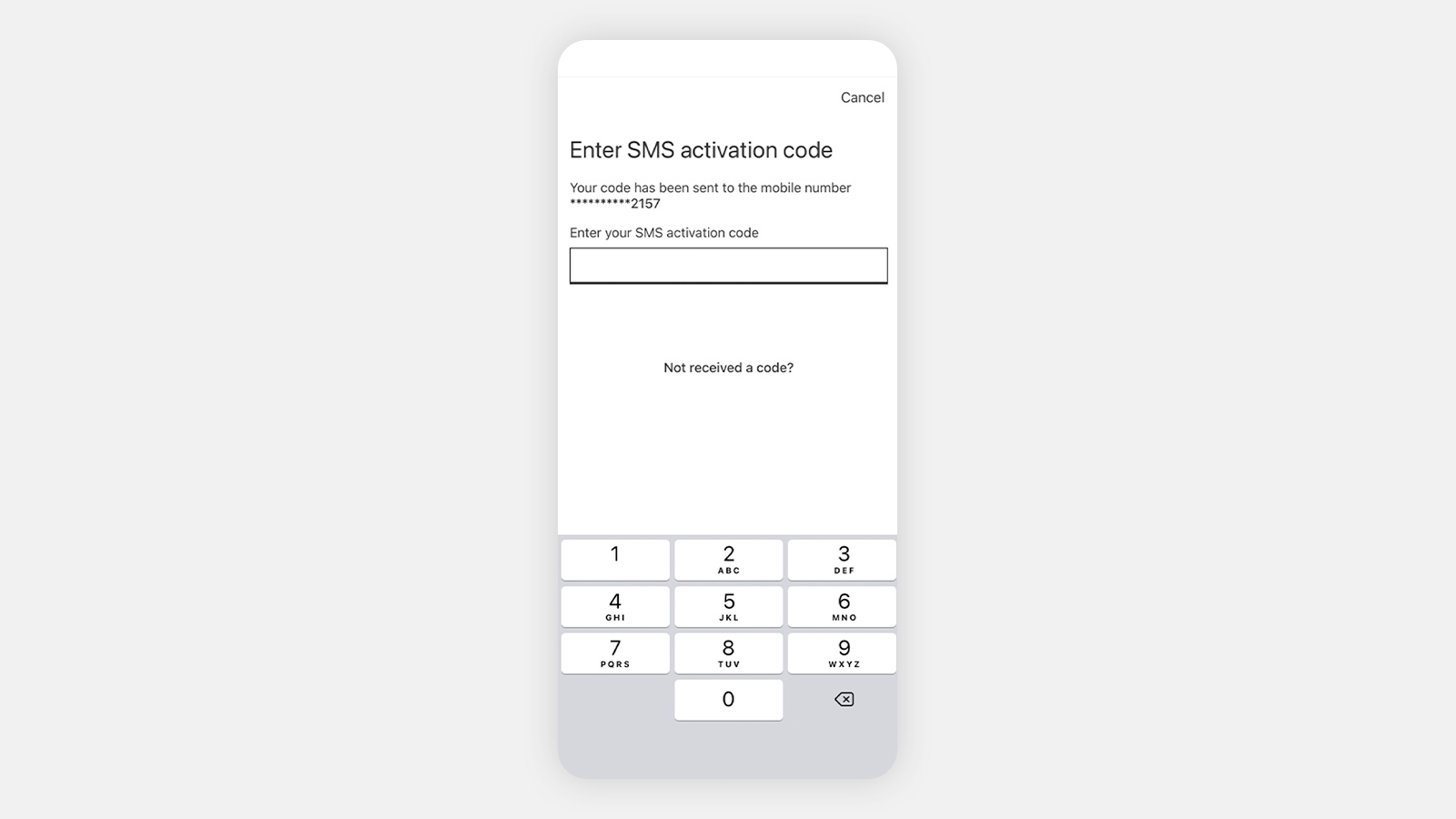 "Enter the 'activation code" screen